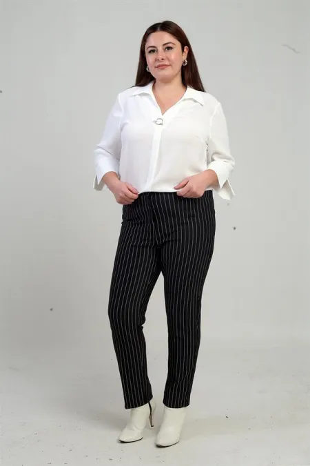 Pantalon de plongée grande taille à rayures longitudinales et poches pour femme