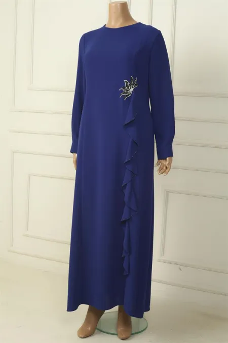 Robe longue en crêpe grande taille pour femme, ornée de fleurs et de volants