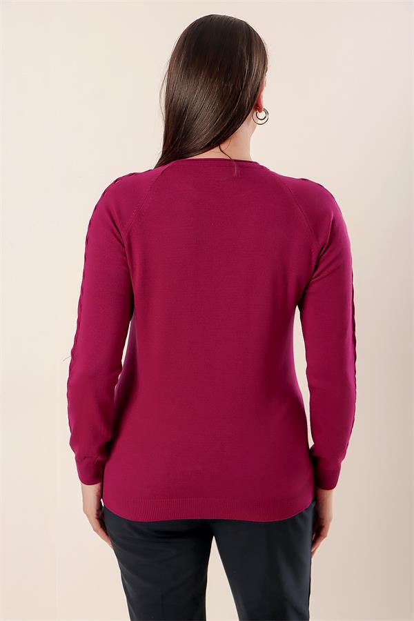 Plus Size Acrylic Sweater with Sleeve Detail