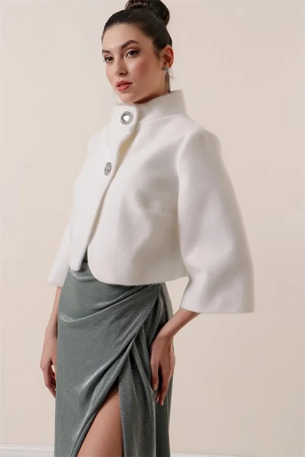 Veste boléro en fourrure thaïlandaise doublée à double boutonnage