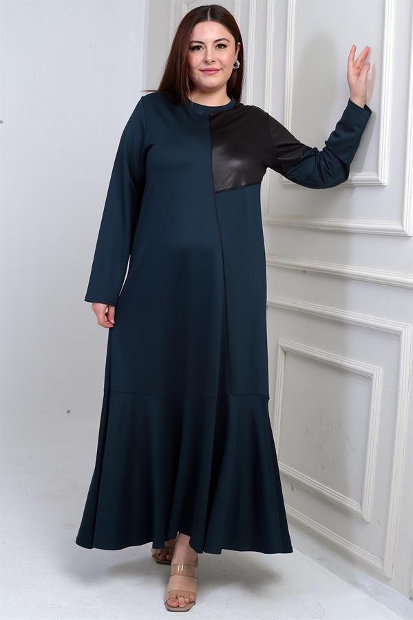 Robe longue grande taille pour femme avec épaules en cuir et jupe à volants