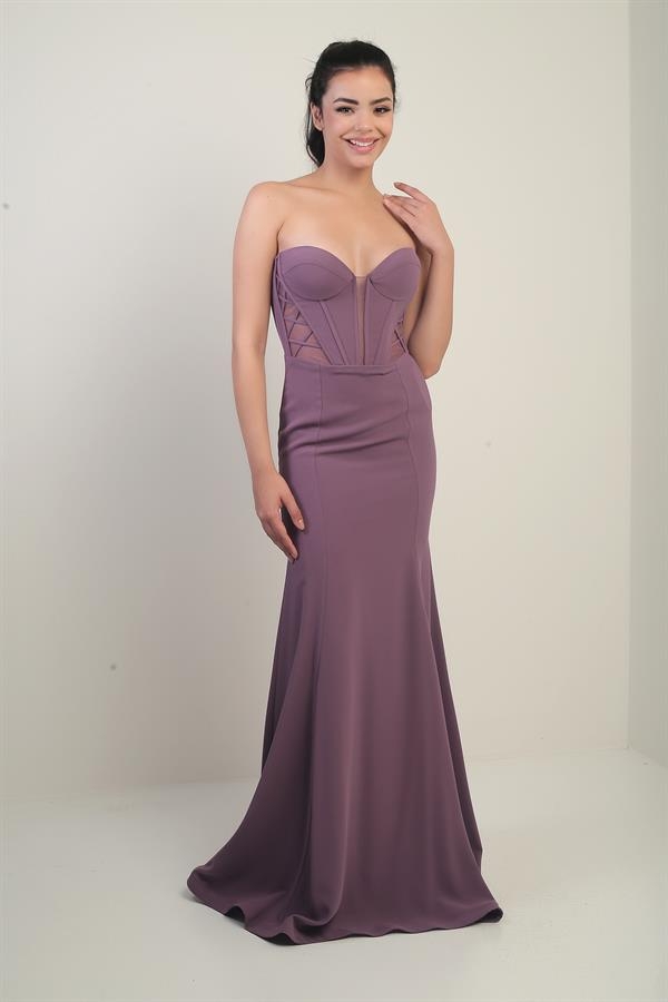 Women's Strapless Back Lace-up Lined Underwired Long Mermaid Evening Dress