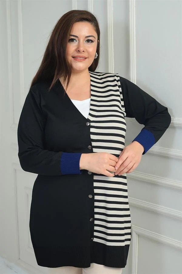 Gilet long grande taille à rayures horizontales sur une seule face pour femme