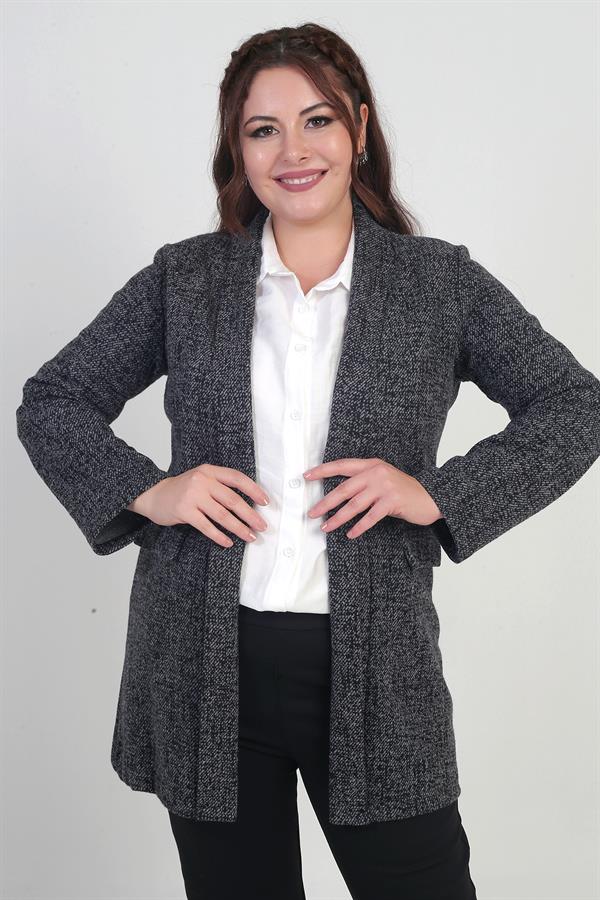 Kadın Şal Yaka Karyağdı Büyük Beden Kaşe Ceket
