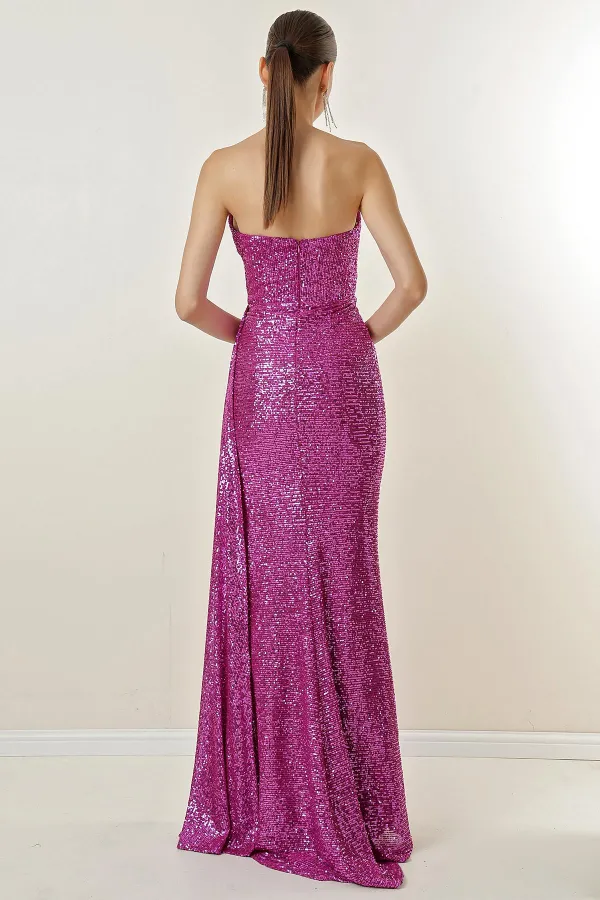 Robe longue à sequins, drapée sur le devant, sans bretelles et doublée