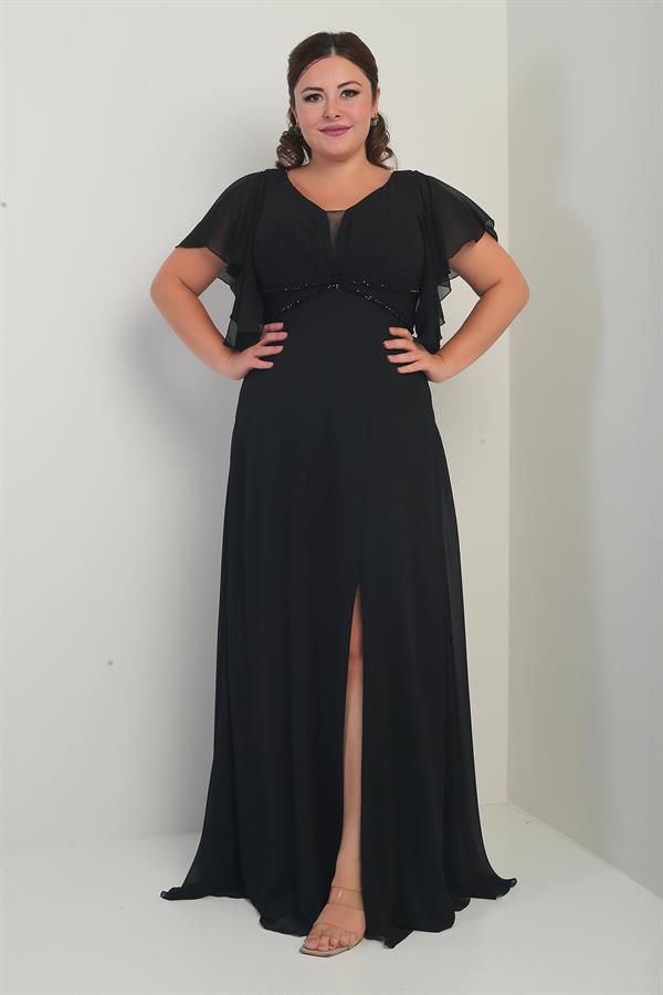 Robe en mousseline grande taille pour femme, décolleté en V devant et dos, manches à volants, ceinture doublée et poches.
