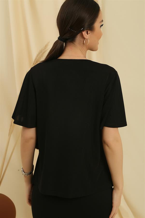 V-neck Crystal Fabric Short-Sleeved Blouse