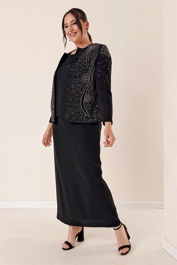 İthal Krep Boncuk İşlemeli Astarlı Üçlü B.B. Takım