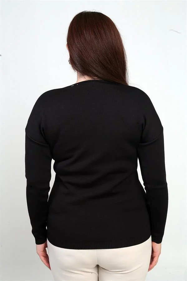 Women's V-Neck Plus Size Stoned Knit Blouse