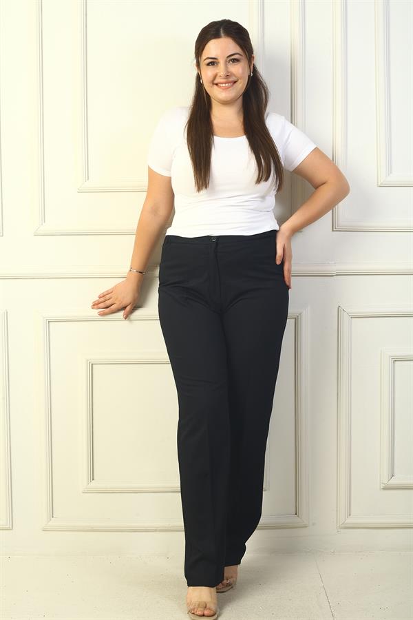 Yanları Lastikli İthal Krep Büyük Beden Pantolon