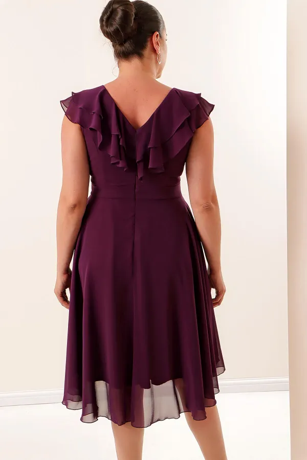 Ruffle Collar Chiffon Plus Size Dress