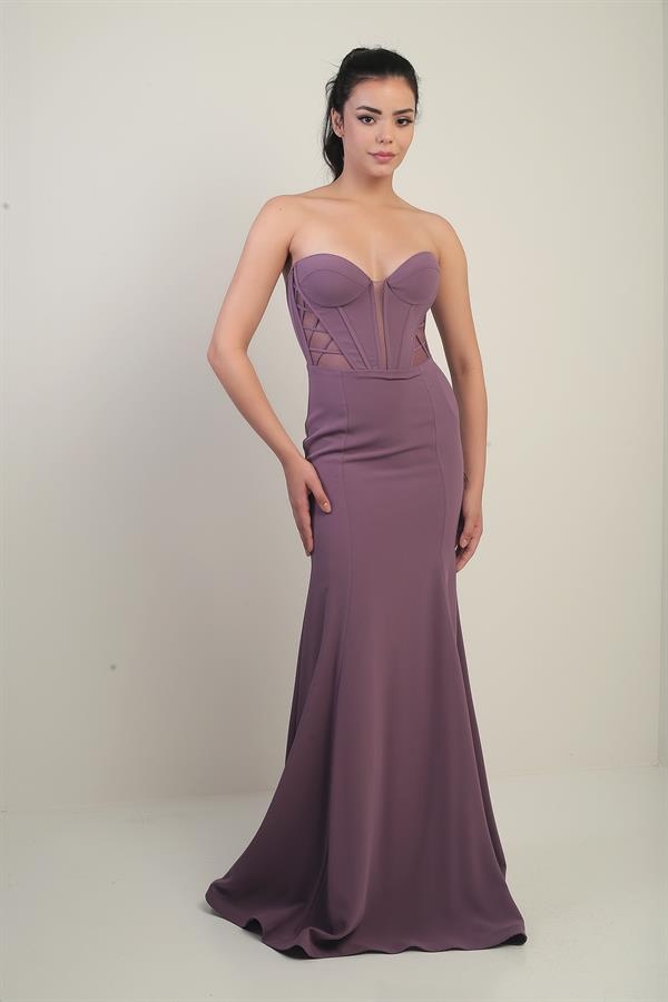 Women's Strapless Back Lace-up Lined Underwired Long Mermaid Evening Dress