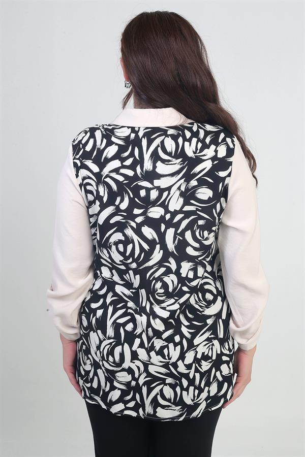 Chemise grande taille pour femme avec manches retroussables, motif brossé et rabats de poche