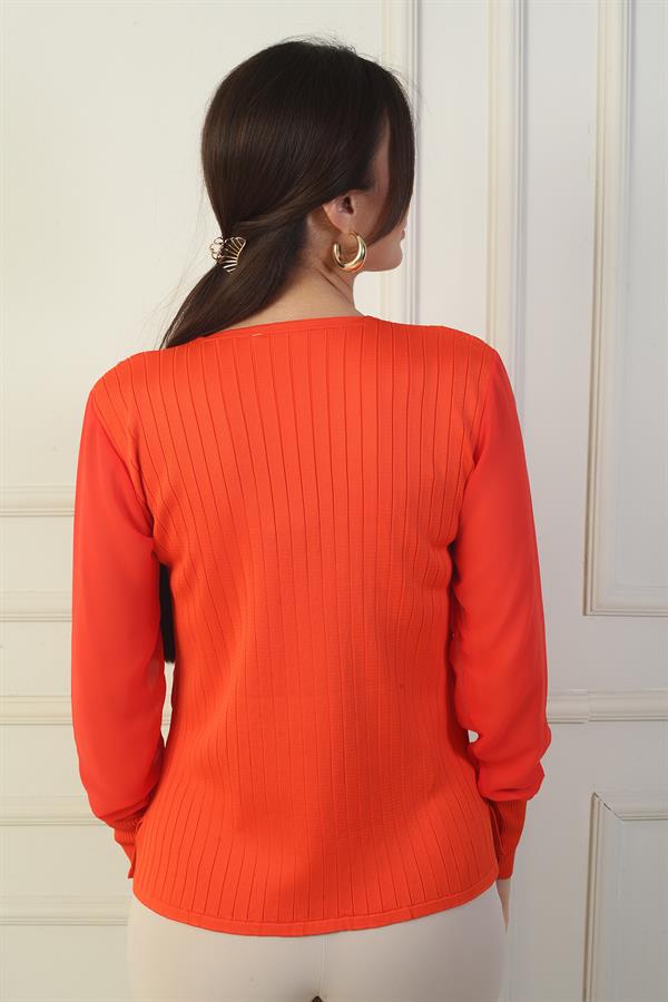 Pull sans manches en mousseline à col en V pour femme