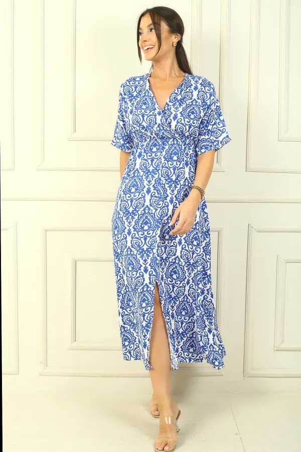 Patterned Wrap-Around Printed Viscose Dress