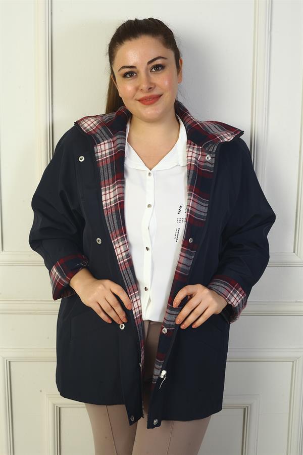 Trench-coat à capuche pour femme avec fermeture éclair à boutons-pression et fausses poches