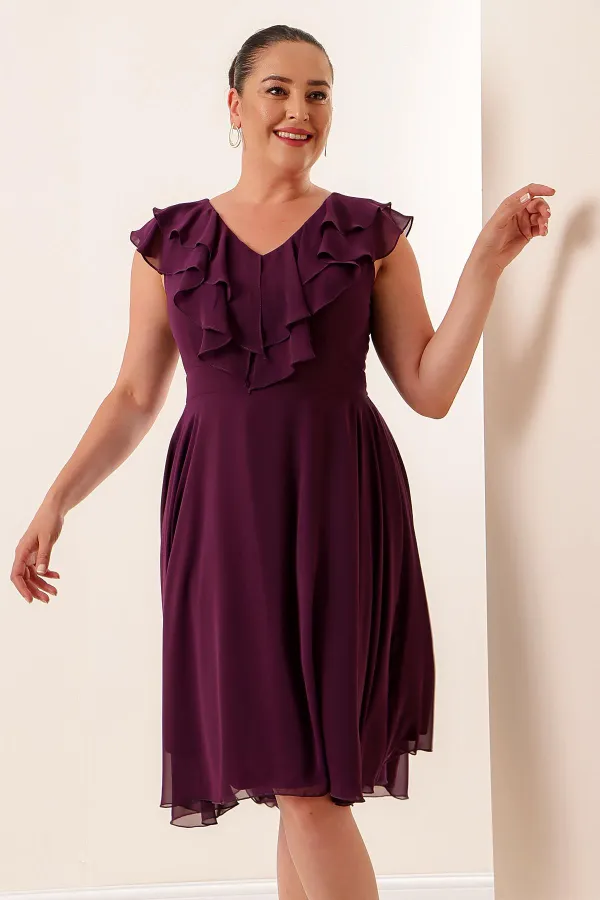 Ruffle Collar Chiffon Plus Size Dress