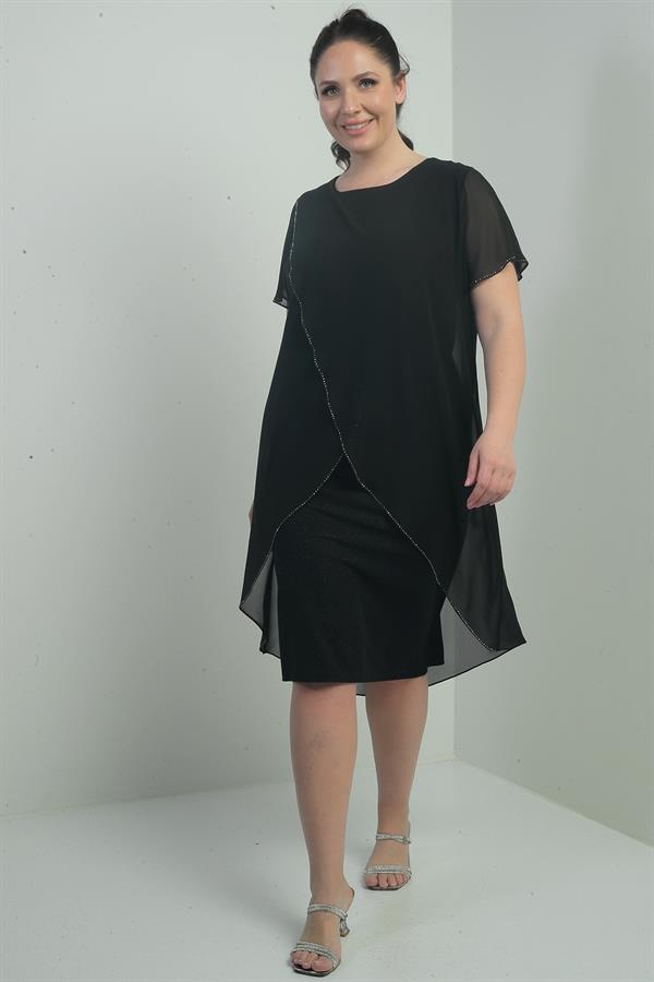 Robe pailletée en mousseline de soie et lycra pour femme, grande taille, avec détails en pierre