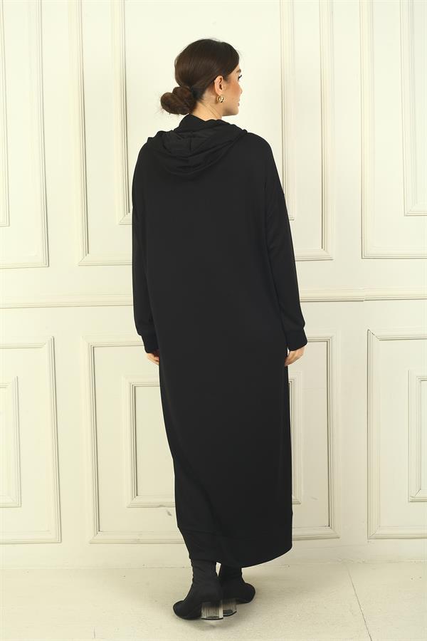 Women's Oysho Long Dress with Collar Zipper, Hood, and Patch Pockets, Relaxed Fit.