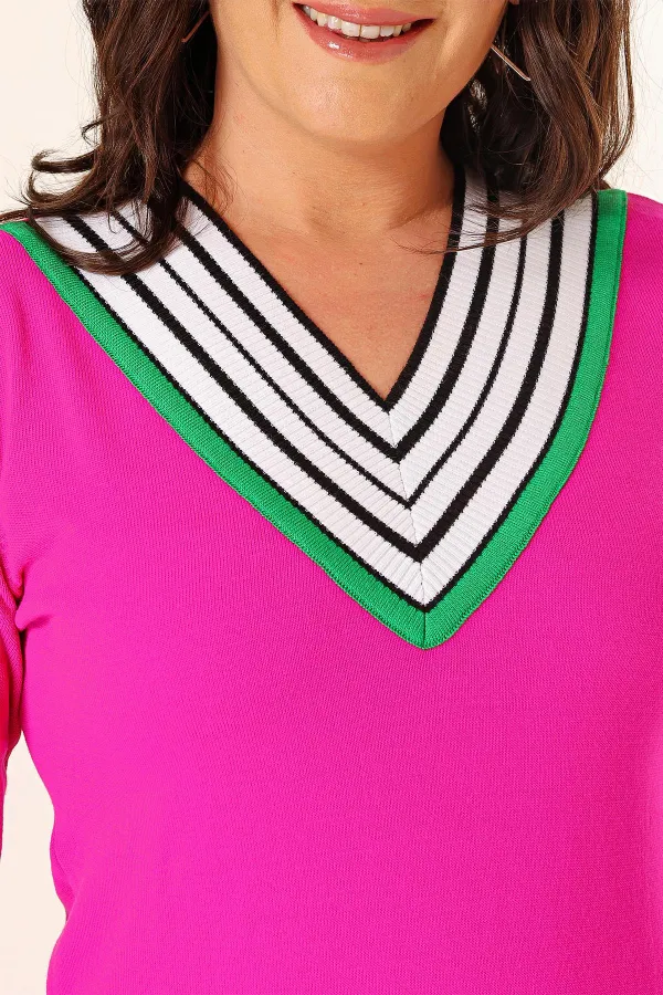 Pull rayé en maille à col en V grande taille