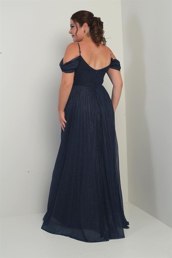 Women's Stone Embellished Strapless Neckline Strappy Off-Shoulder Glittery Long BB Dress