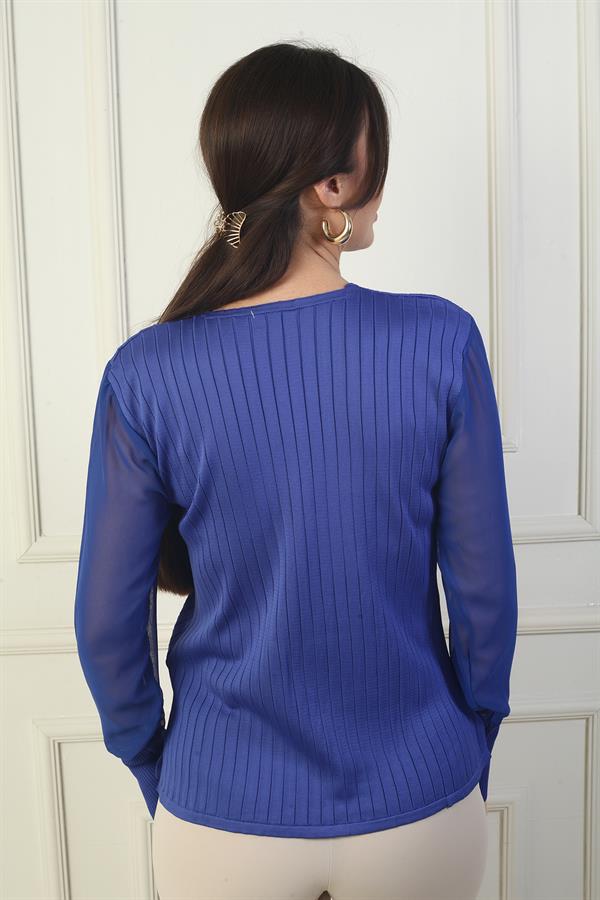 Kadın Kolları Şifon V Yaka Kazak