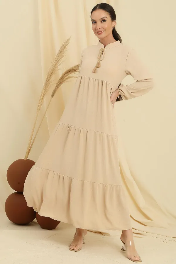 Robe longue hijab avec col en dentelle