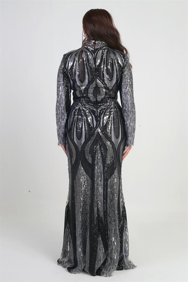 Robe longue doublée à col montant et ornée de sequins pour femme, grandes tailles