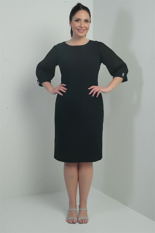 Kadın Kolları Şifon Piliseli Astarlı Büyük Beden Elbise