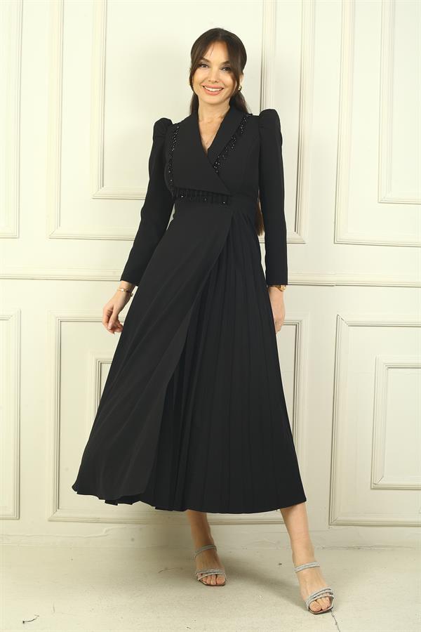 Robe longue ample à col cache-cœur et détails perlés pour femme