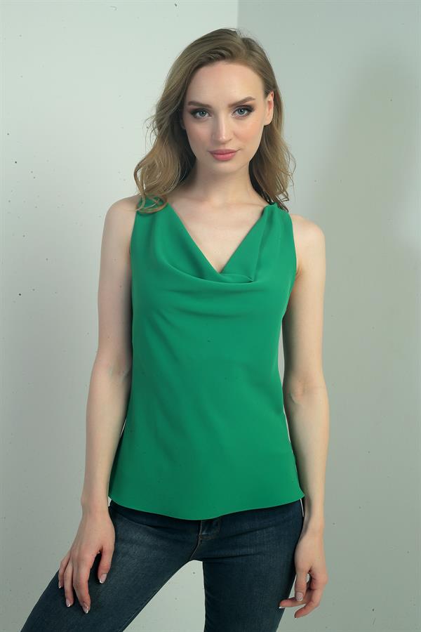 Women's V-Neck Sleeveless Crepe Satin Blouse