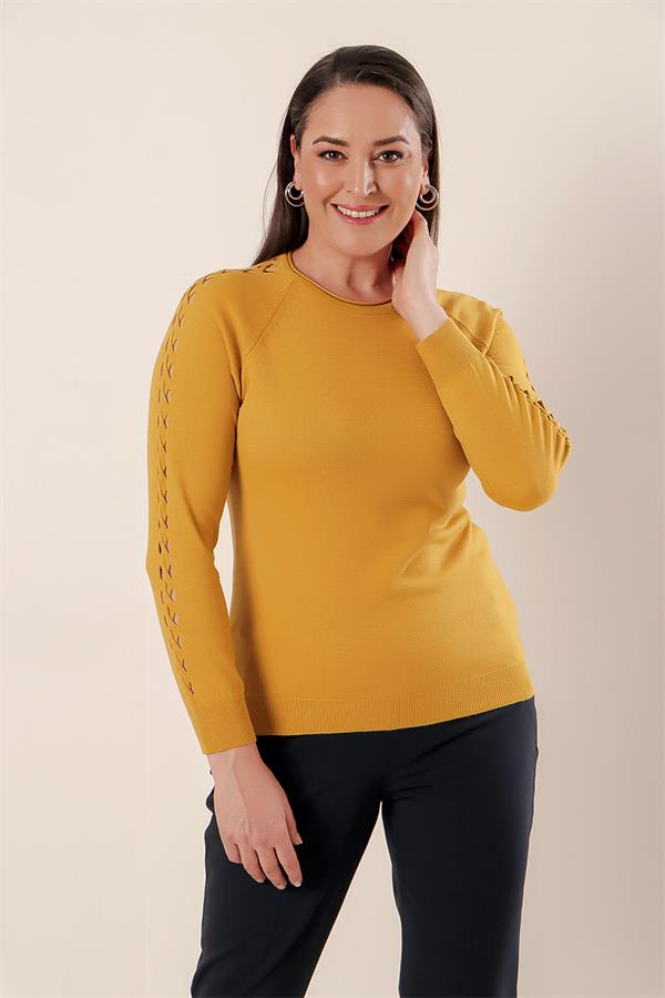 Kol Detaylı Büyük Beden Akrilik Kazak