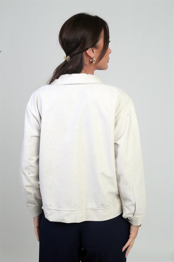 Kadın Torba Cepli Önü Fermuarlı Süet Mont