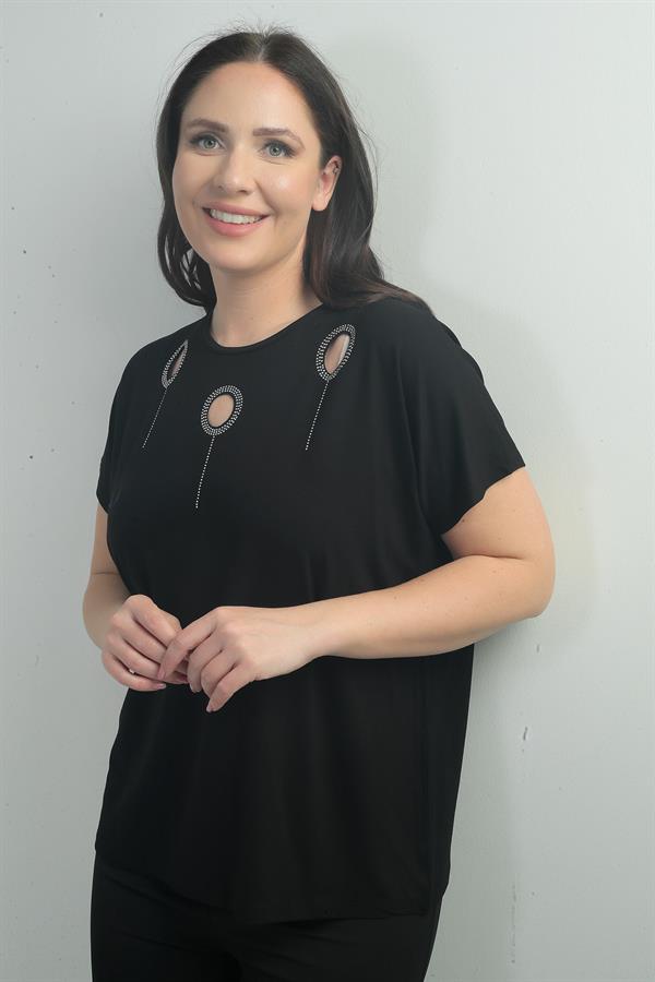 Blouse BB à imprimé pierre sur les épaules, col rond et manches chauve-souris pour femme