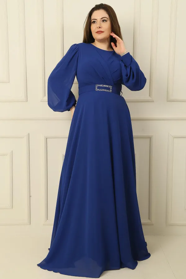 Wrap-Neck, Belted Waist, Lined, Plus Size Long Hijab Dress
