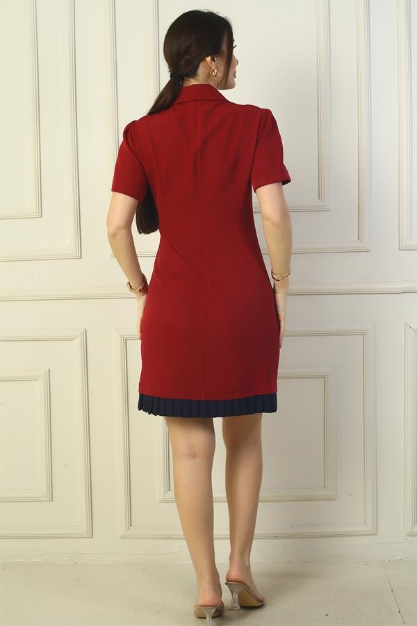 Double-breasted Button-down Pleated Hem Dress