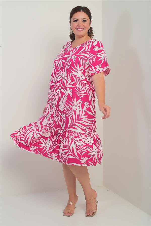 Robe grande taille pour femme, col en V, motif feuilles variées, poches et jupe à volants