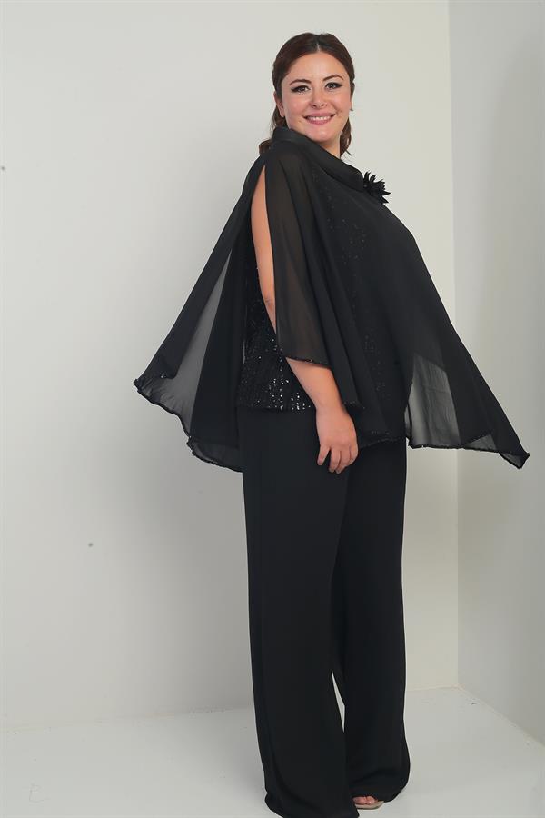 Cape en satin à col et doublure à sequins pour femme, chemisier sans manches, pantalon palazzo, ensemble 3 pièces en mousseline doublée grande taille