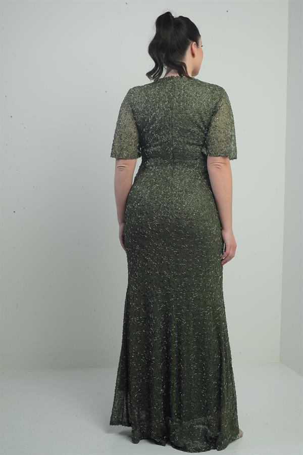 Robe longue doublée à col en V pour femme, ornée d'un nœud sur le devant et de perles, grandes tailles