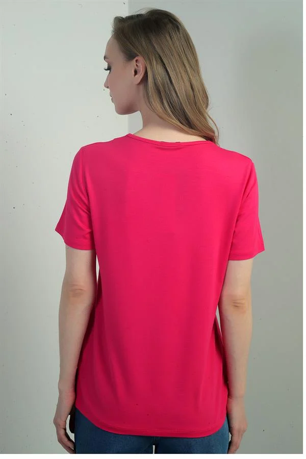 Women's V-Neck Short-Sleeve Blouse with Slit