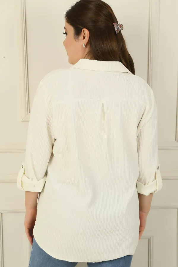 Fold-up Sleeve Waffle Plus Size Shirt