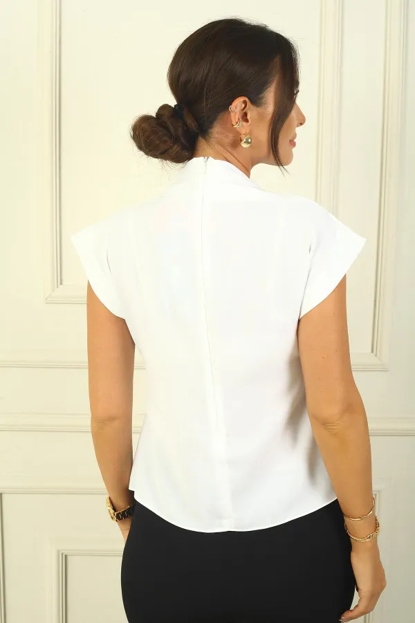 Women's V-Neck Front Detail Crepe Satin Blouse