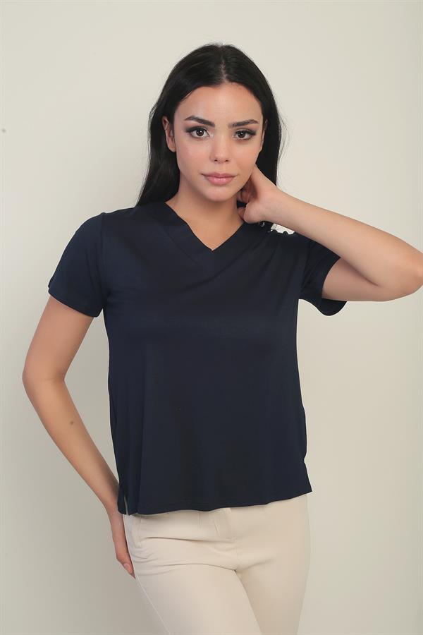 Women's V-Neck Short-Sleeve Blouse with Slit