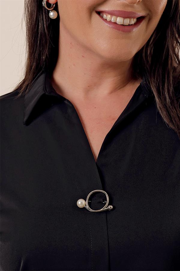 Polo Collar Quarter Sleeve Plus Size Blouse