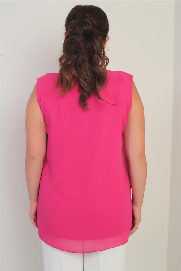 Kadın Üstü Şifon Kolsuz Büyük Beden Bluz