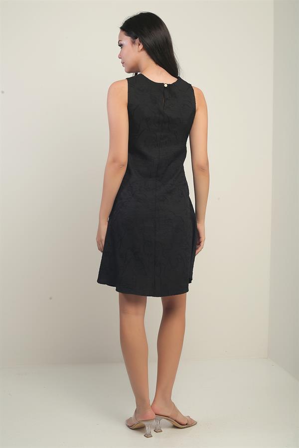 Women's Round Neck Assorted Pattern Corded Short Dress