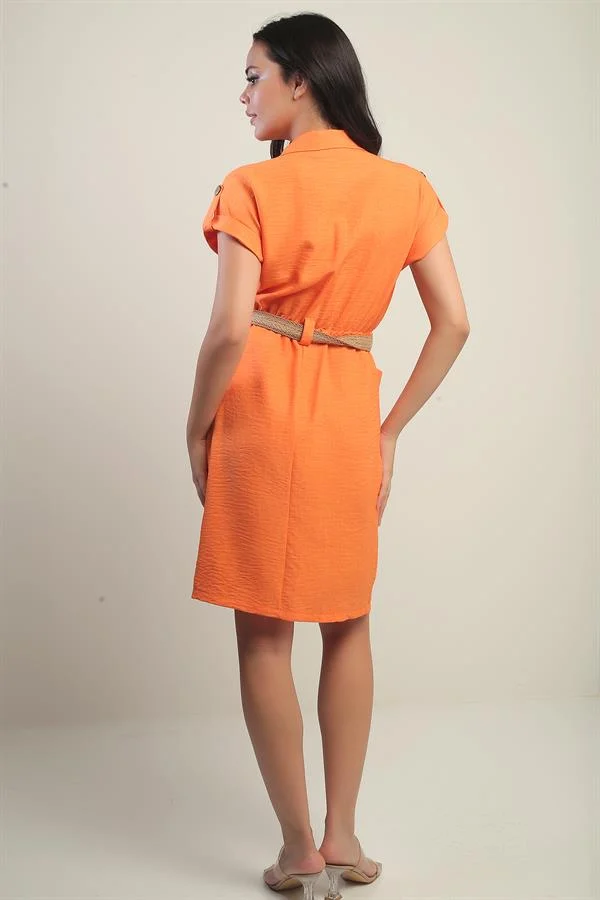 Women's Dress with Patch Pockets and Belt Waist