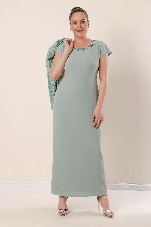 Veste à paillettes, manches demi-lune, robe en crêpe doublée, costume 2 pièces grande taille