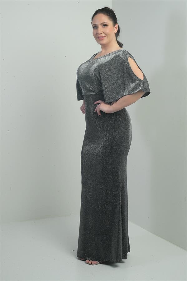 Robe longue pailletée grande taille pour femme, décolleté en V, doublure, manches chauve-souris, devant et dos délavés