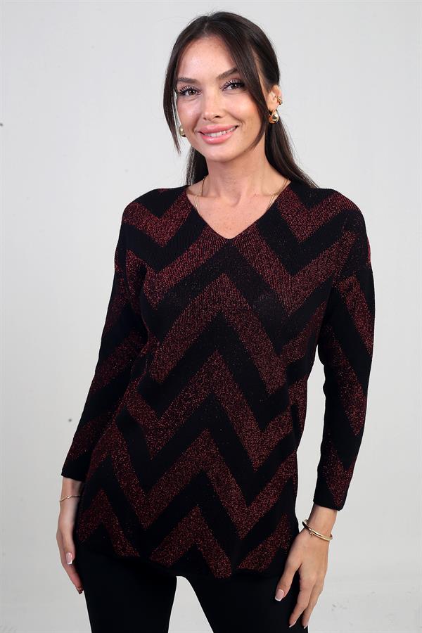 Chemisier à paillettes à col en V pour femme, à motifs zigzag, grande taille et à volants espacés